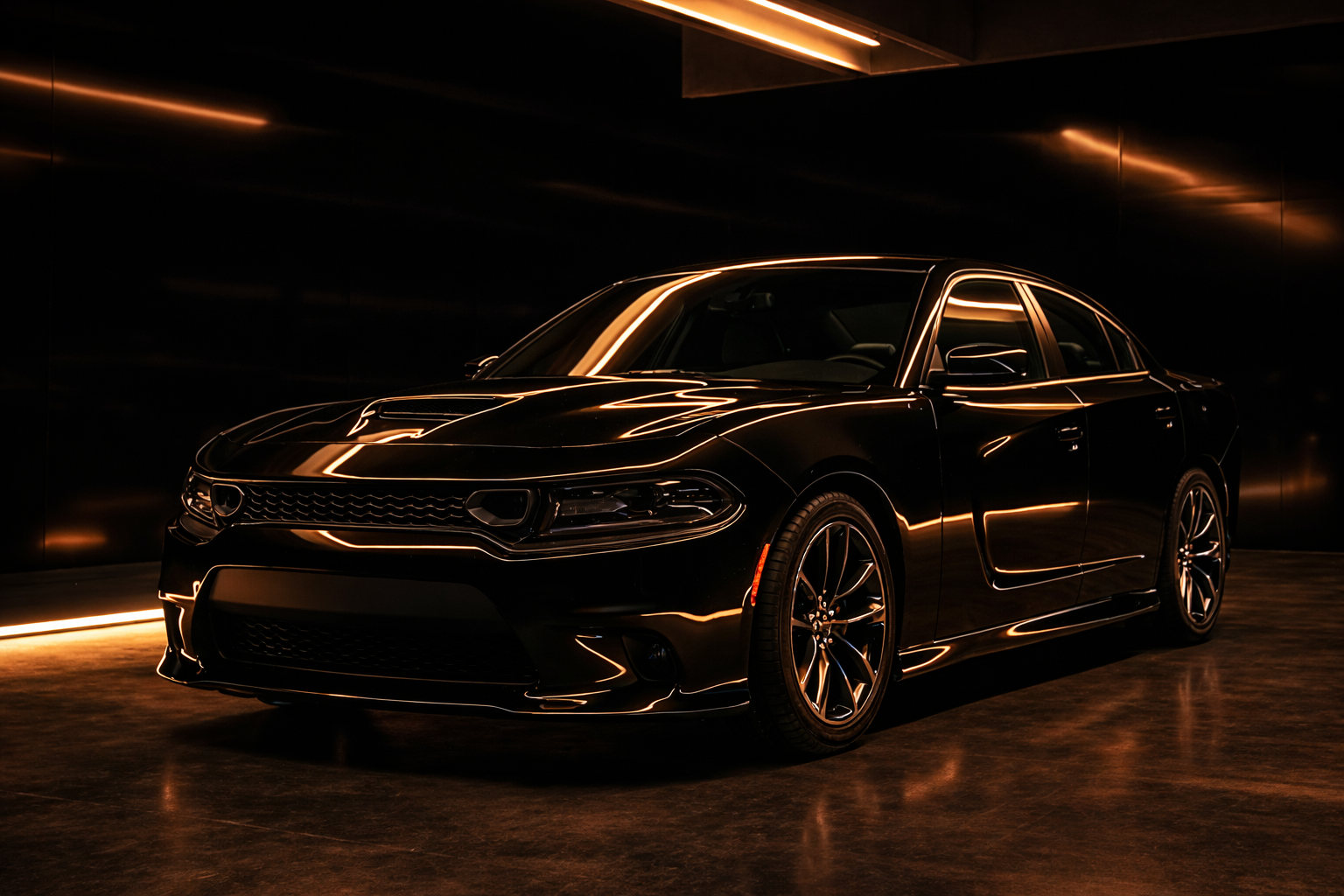 Véhicule automobile dans un éclairage premium orange